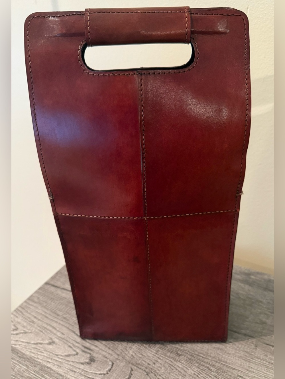 Vintage Genuine Leather 2 Bottle Wine Carrier Cognac Brown w/ Divider And Strap - Picture 2 of 16